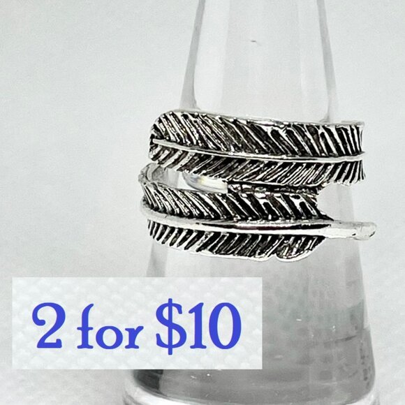 Silver Finish Feather Wraparound Fashion Ring for Women or Men Sz 6 New - Picture 1 of 13